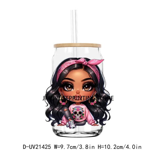 Chibi Cute Chicana Woman UV DTF Transfers Stickers Decals For Libbey Cold Cups Mugs Tumbler Waterproof DIY Logo Mexican Girls