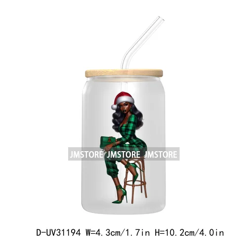 Afro Black Woman Christmas UV Sticker Decals For Libbey Cold Cups Mugs Tumbler Transfer Stickers Waterproof Labels Fashion Girls