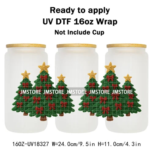 Faux Yarn Christmas Santa Claus Tree UV DTF Stickers Ready To Apply Cup Wrap Custom Labels DIY Craft For Libbey Glass Can Mugs