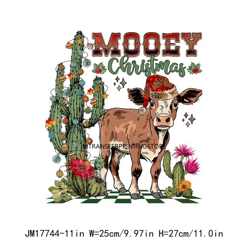 Retro Mooey Howdy Christmas Highland Cow Western Jingle Horse DTF Sticker Sorta Scary Sorta Merry Transfer Printing For Clothes