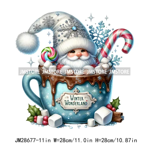 Winter Hot Cocoa Boy Cozy Gnomes Coffee Mug Tis The Season Happy Christmas Iron On DTF Heat Press Transfers Stickers For Clothes