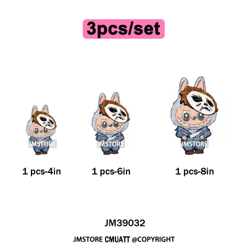 Horror Movie Character Cartoon Dolls Halloween Printing Iron on DTF Washable Transfers Stickers Ready to Press for Clothes Bags
