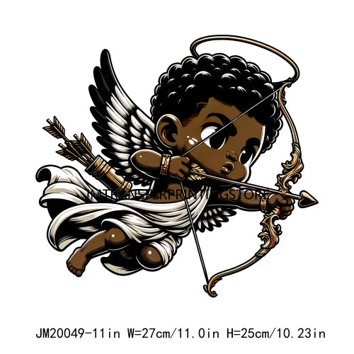 Lovely African American Black Cupids Valentine Praying Angels Boys Girls Religious Iron On DTF Transfers Stickers For Clothes