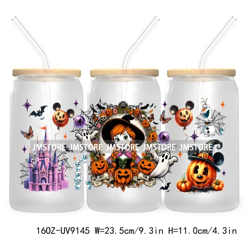 New Trendy Cartoon Princess Halloween 16OZ UV Cup Wrap DTF Transfer Stickers For Libbey Glass Can Cups Tumbler Waterproof Labels