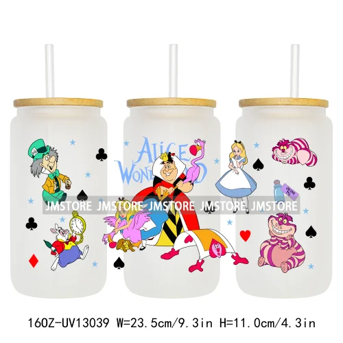 Cartoon Princess In Wonderland UV DTF Wraps Transfer Sticker Ready To Apply Waterproof Logo For 16OZ Libbey Glass Can Tumbler