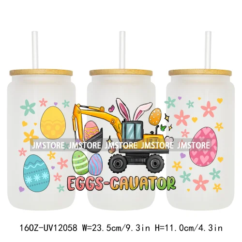 Hip Hop Easter Bunny Carrot Eggs Hunting UV DTF Sticker For 16OZ Libbey Glass Cup Can Wrap Transfer Stickers Custom Labels Logo