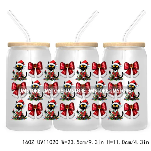 Skeleton Christmas 16OZ UV DTF Cup Wrap Transfer Stickers Durable Waterproof For Libbey Glass Can Coquette Bow Christmas Santa