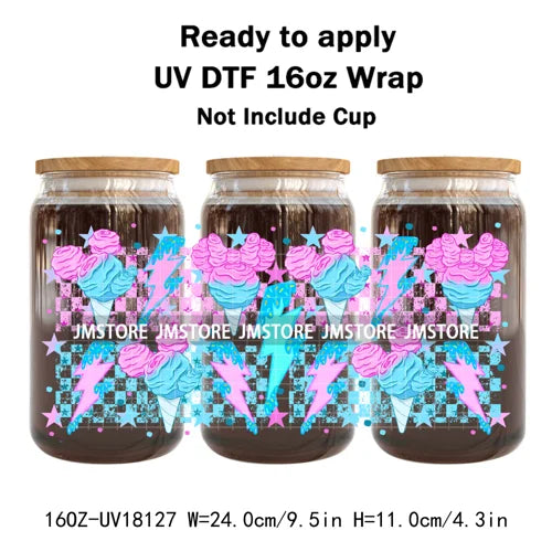Faux Embroidery Floral Cartoon Characters UV DTF Stickers Ready To Apply Cup Wraps Waterproof For 16OZ Libbey Glass Can Tumbler