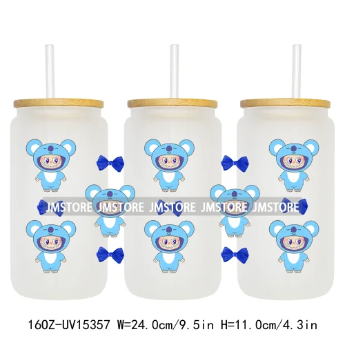 Coquette Bow Cartoon Monsters In Outfit UV DTF Cup Wraps Ready To Apply Waterproof Transfer Stickers For 16OZ Libbey Glass Can