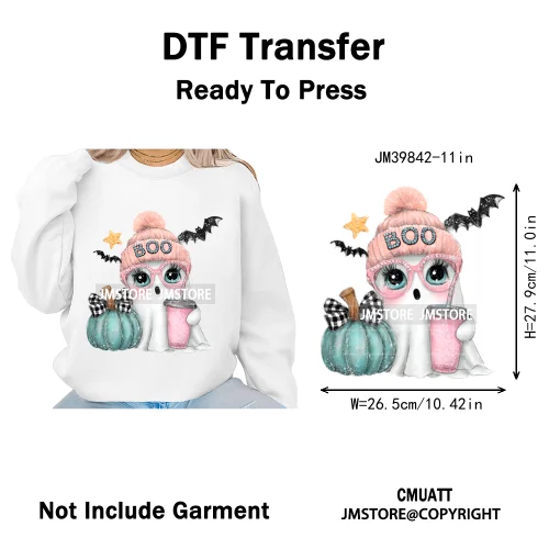 Pink Sweater Hat Coffee Girls Ghost Animal Pumpkin Halloween Iron on DTF Washable Transfers Stickers Ready to Press for Textile