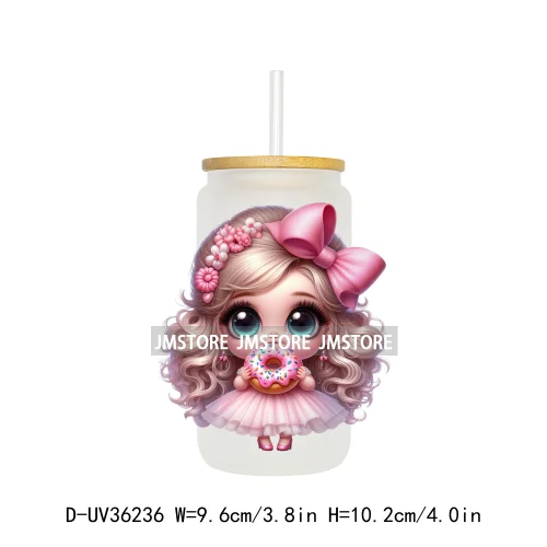 Cute Pink Princess Coquette Bow UV DTF Transfer Stickers Decals Ready To Apply Waterproof For 16OZ Libbey Glass Can Cups Tumbler