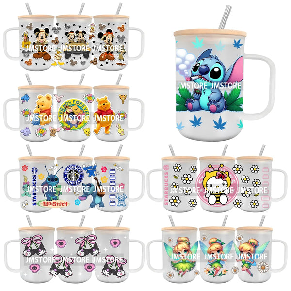 Cartoon Blue Koala Smoking UV DTF Glass Can Wrap For 15OZ Mug Glass Cup Transfer Stickers DIY Custom Logo Labels Mouse Couple