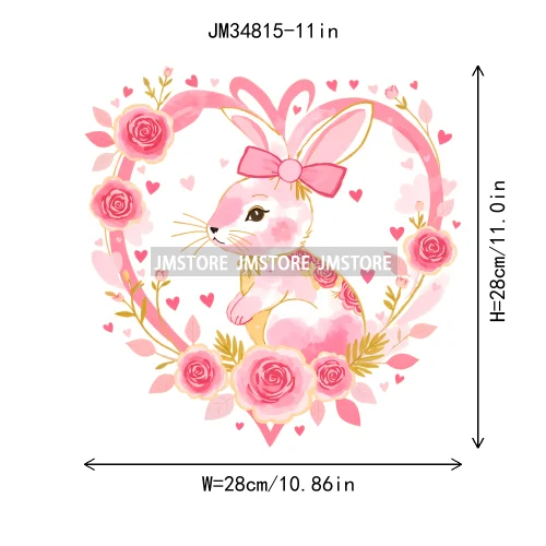 Floral Pink Toile Chinoiserie Coquette Bunny Spring Easter Iron On DTF Heat Transfers Stickers Ready To Press For T-shirts Bags