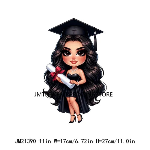 Cool Pretty Chibi Latina College Graduation Girls Educated Diploma Iron On DTF Transfer Stickers Ready To Press For T-shirts