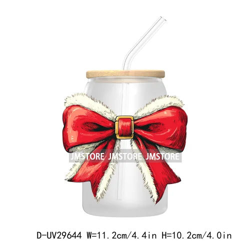 Christmas Coquette Bow UV DTF Transfer Stickers Decals For Libbey Cold Cups Mugs Tumbler Waterproof Cute Christmas Tree Girly