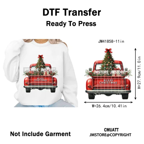 Christmas Pickup Truck Car Winter Tree Snowy Holiday Decoration Iron on DTF Heat Transfers Stickers Ready to Press for Clothing