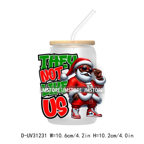 Afro Woman Nails Hip Pop Santa UV DTF Transfer Stickers Decals For Libbey Cold Cups Mugs Tumbler Just A Girl Who Loves Christmas