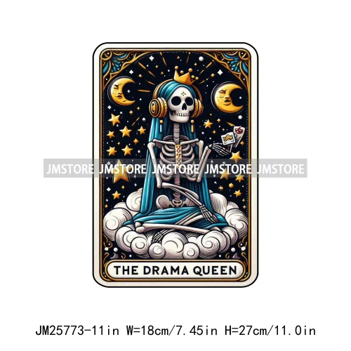 Funny Sarcastic Hot Mama Housewife Women Skull Tarot Card Printing DTF Diy Iron On Transfer Stickers Ready To Press For Clothing