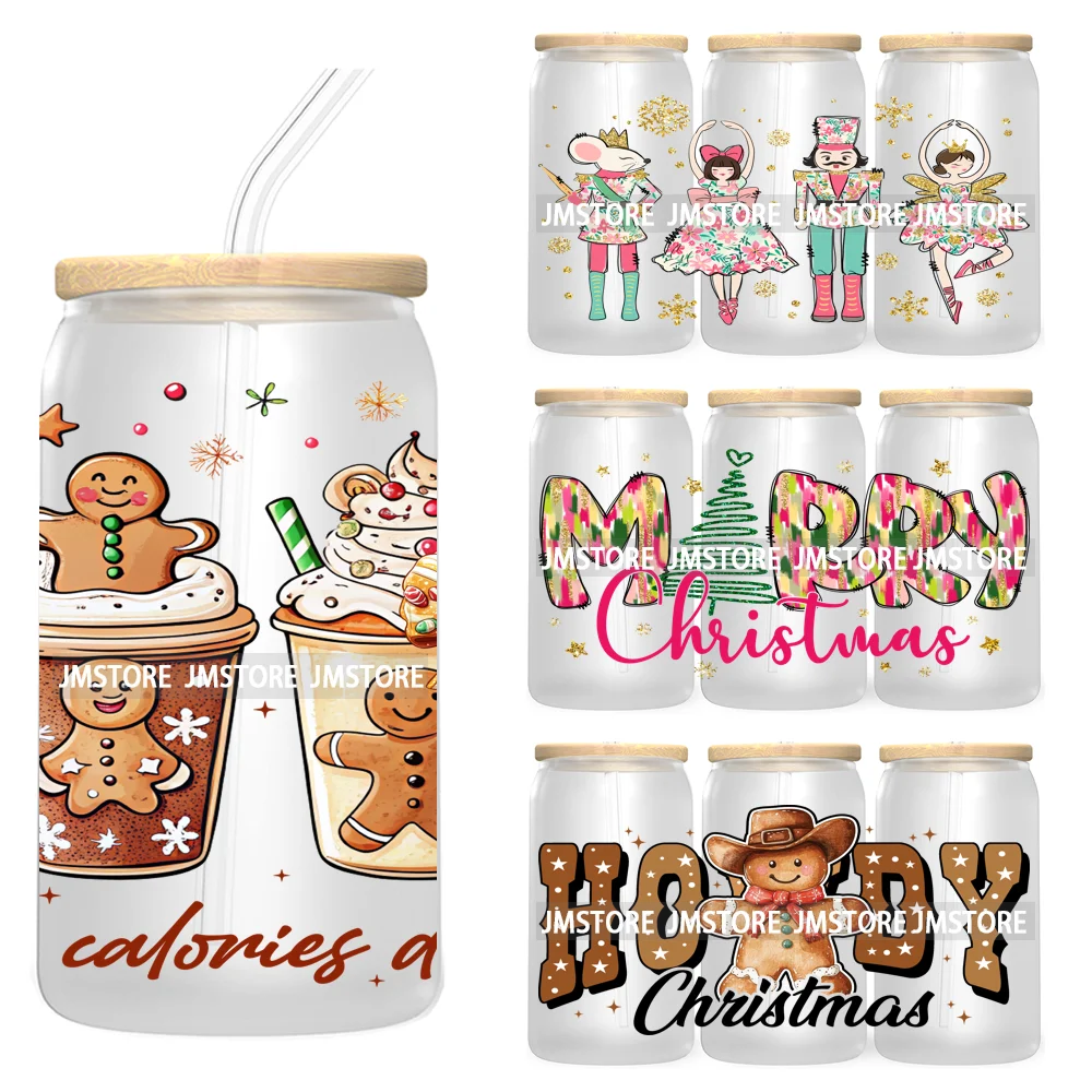 Merry Christmas Howdy Gingerbread 16OZ UV Cup Wrap DTF Transfer Stickers For Libbey Glass Can Cups Tumbler God Jesus Chris Xmas