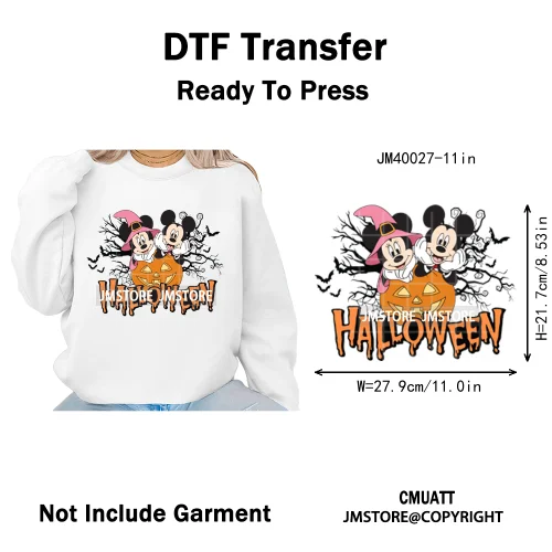 Happy Halloween Nightmare Cartoon Character Pumpkin Skeleton Iron on DTF Washable Transfers Stickers Ready to Press for T-shirts