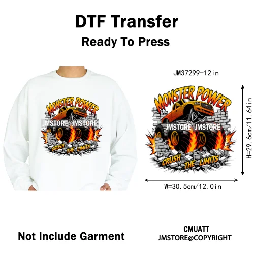 12in Monster Trucks Are My Jam Urban Graffiti Racing Rules Iron on Washable DTF Transfers Stickers Ready to Press for Clothing