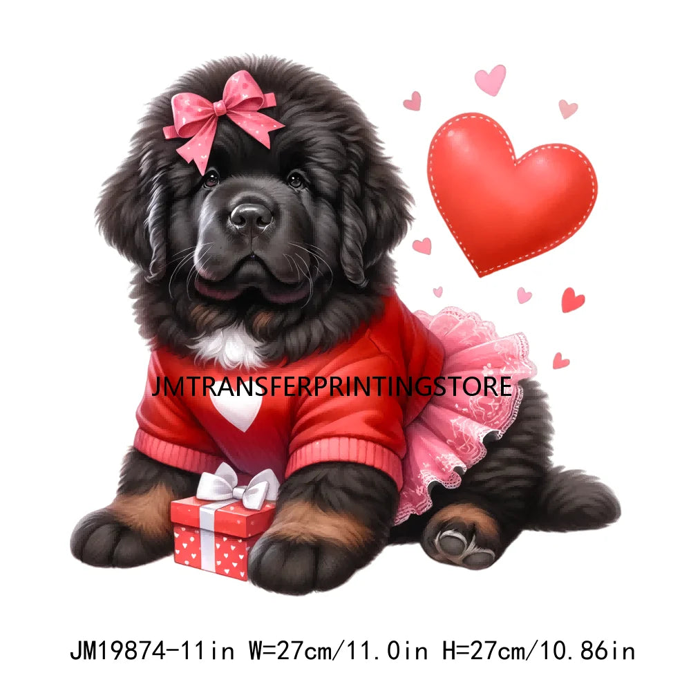 Lovely Puppy Dog Valentines Animal DTF Transfer Heat Press Iron On Stickers For Sweatshirt Coat