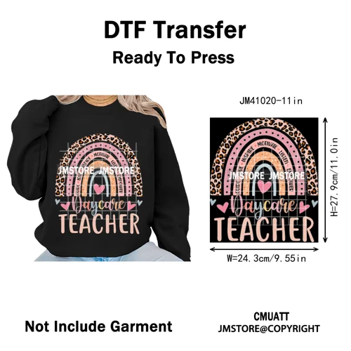 Daycare Teacher Life Inspire Love School Childcare Quotes Iron on Washable DTF Transfer Stickers Ready to Press for T-shirts Bag