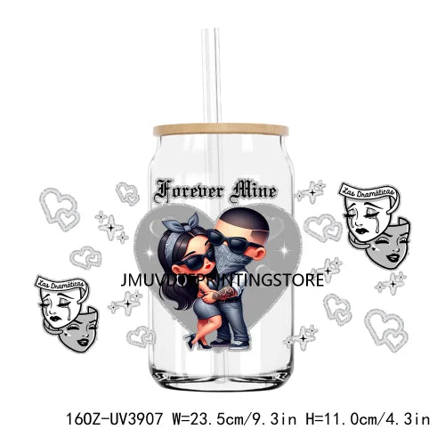 Chicano La Sad Girl Couple 16OZ UV DTF Cup Wrap Transfer Stickers Custom Labels DIY Waterproof Logo For Libbey Glass Can Hearts