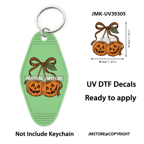 Faux Glitter Halloween Ghost Pumpkin Season UV DTF Motel Keychain Decal Ready To Ship Transfer Stickers Print For Hotel Keychain