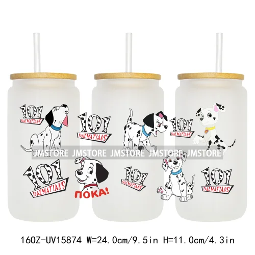 Cute Loyal Dogs Black Dalmatian UV DTF Cup Wraps Ready To Apply Waterproof Transfer Stickers For 16OZ Libbey Glass Can Tumbler