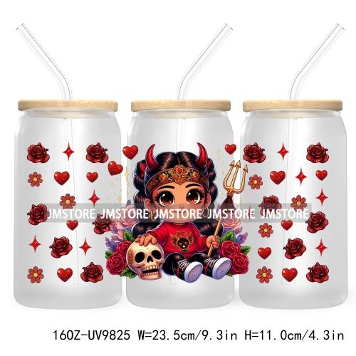 Day Of The Dead 16OZ UV DTF Cup Wrap Transfer Stickers Hispanic Chibi Baby Girl Custom Labels Waterproof For Libbey Glass Can