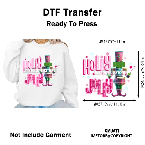 Merry Christmas Holly Jolly Coquette Tree Cartoon Movie Vibes Iron on DTF Washable Transfer Stickers Ready to Press for Textiles