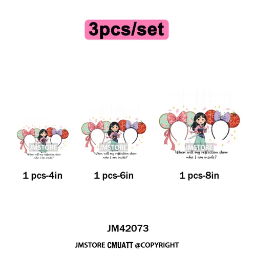 Cute Girls Coquette Magic Kingdom Mouse Ears Cartoon Quotes Iron on DTF Washable Transfers Stickers Ready to Press for T-shirts