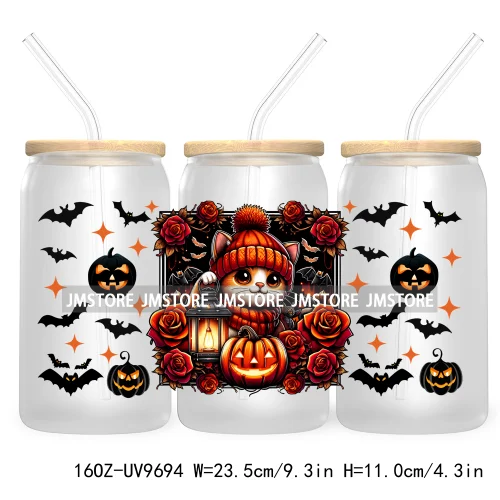 Halloween Spooky Bat Cartoon Character 16OZ UV DTF Cup Wrap Transfer Stickers Custom Labels Waterproof Logo For Libbey Glass Can