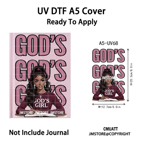 Christian God Pray Afro Girl Alphabet UV DTF Notebook Cover Decals Ready To Apply Durable Transfer Stickers For A5 Journal Cover