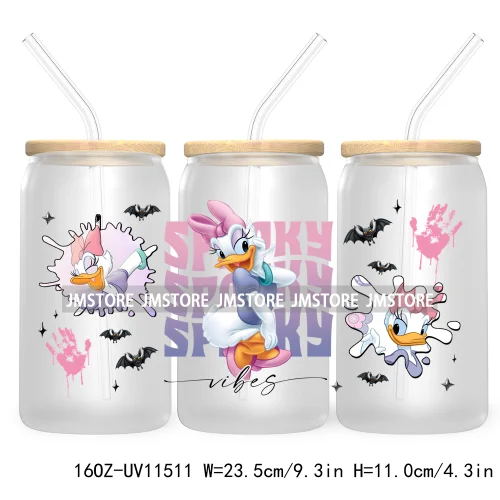 Spooky Cartoon Halloween Pumpkin Ghost 16OZ UV Cup Wrap DTF Transfer Stickers For Libbey Glass Can Cup Tumbler Waterproof Labels