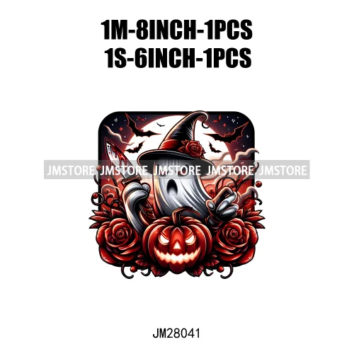 Cute Animals Skull Red Rose Pumpkin Halloween Spooky Vibes Design Logo Iron On DTF Transfer Stickers Ready To Press For Clothing