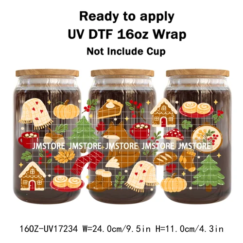 Bookish Autumn Fall Coquette Pumpkins Season UV DTF Wraps Transfer Sticker Selfadhesive Waterproof For 16OZ Libbey Glass Can Mug
