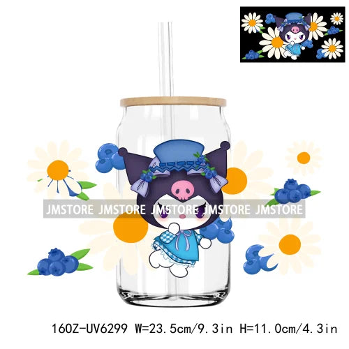 Cute Cartoon Cat Strawberry 16OZ UV DTF Cup Wrap Transfers Stickers Custom Labels Durable Waterproof Logo For Libbey Glass Can