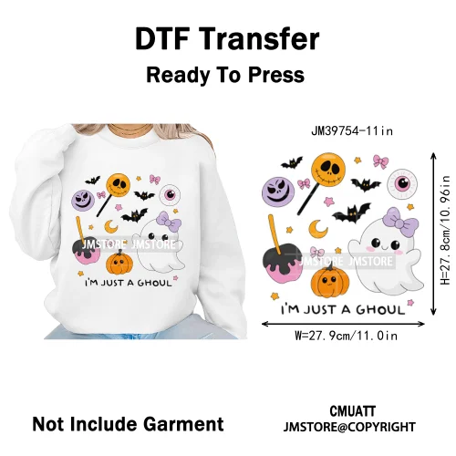Sweet Spooky Ghost Boo Coquette Pumpkins Halloween Skeleton Iron on DTF Washable Transfers Stickers Ready to Press for T-shirts