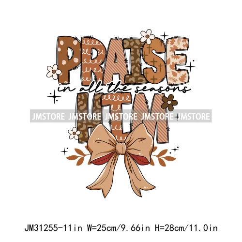 Thanksgiving Coquette Bow Pumpkin Cute Turkey Quotes Give Thanks Jesus Iron On DTF Transfers Stickers Ready To Press For Shirts