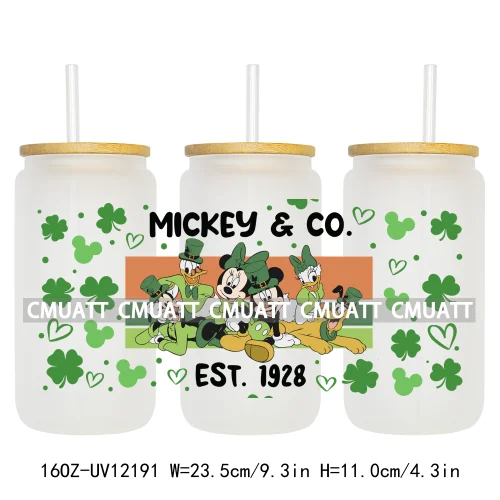 Cartoon St Patricks' Day Lucky Shamrock Animals 16OZ UV DTF Cup Wrap Sticker Custom Label Waterproof Logo For Libbey Glass Can