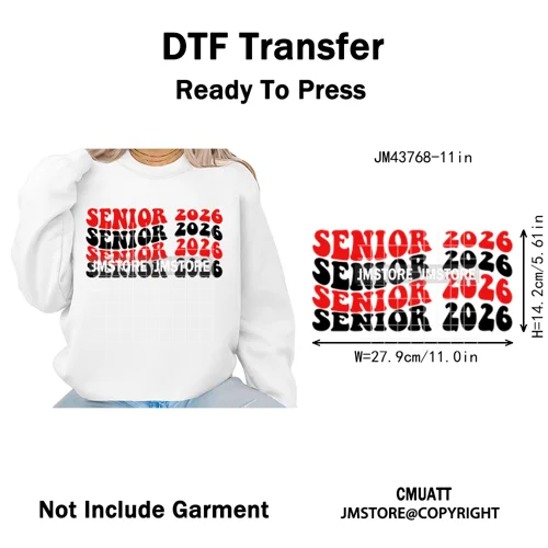 Class of 2026 High School Senior Edition Graduate Season Iron on Washable DTF Heat Transfer Stickers Ready to Press for Clothing