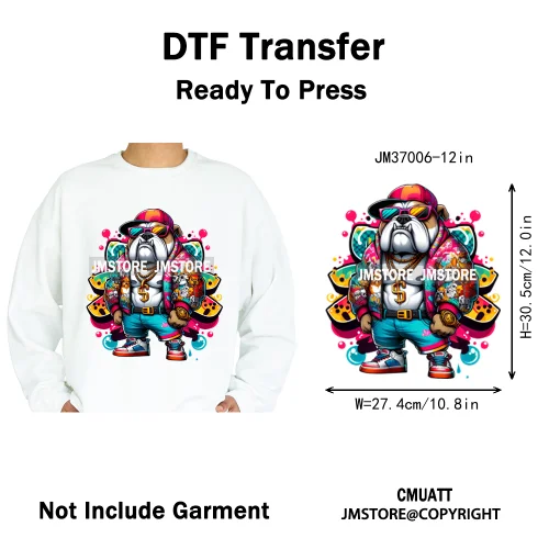 12in Graffiti Gangster Hip Hop Gorilla Life Is Better With Bulldog Iron on DTF Heat Transfer Sticker Ready to Press for Hoodies