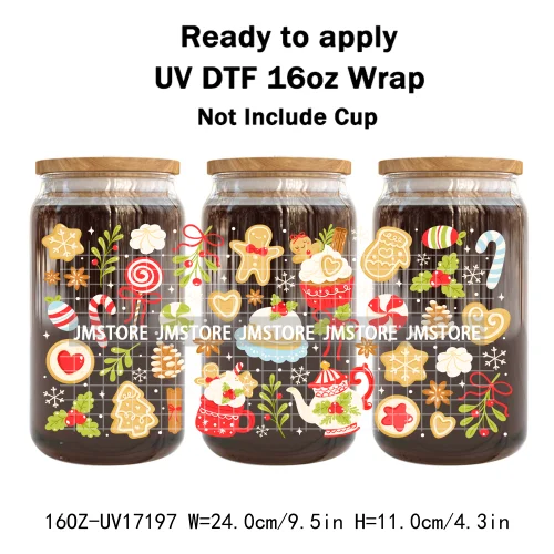 Coquette Bow Bookish Christmas Tree Gingerbread 16OZ UV DTF Cup Wraps Ready To Apply Transfer Stickers For Libbey Glass Can Mugs