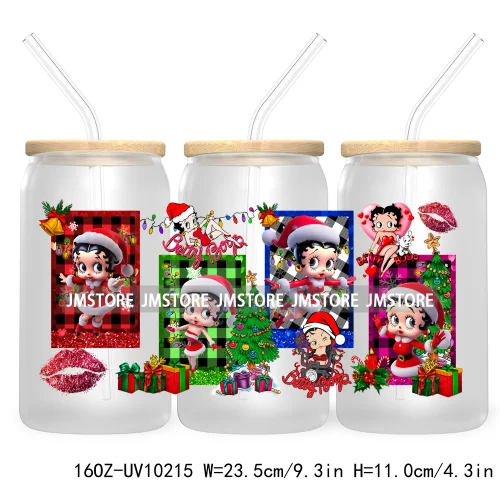 Mouse Christmas Cartoon Friends 16OZ UV DTF Cup Wrap Transfer Stickers Princess Custom Labels Waterproof For Libbey Glass Can