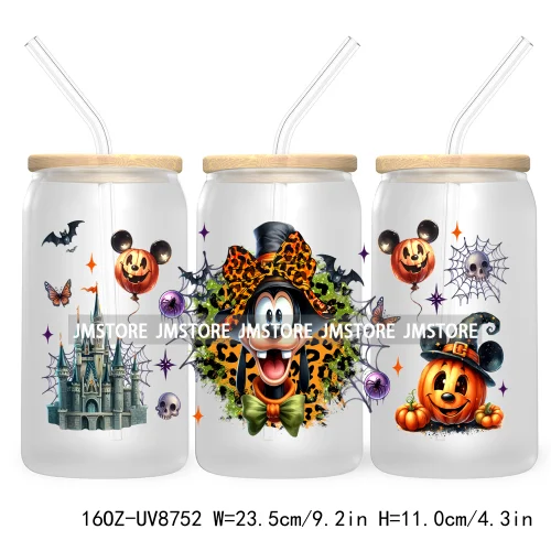 Halloween Leopard Cartoon Princess 16OZ UV DTF Cup Wrap Transfer Sticker Custom Labels Waterproof Logo For Libbey Glass Can Fall