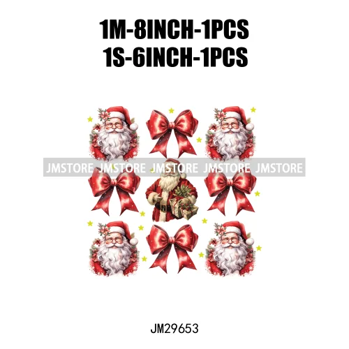 Christmas Santa Red Coquette Highland Cow Xmas Holly Jolly Vibes Iron On DTF Transfers Stickers Ready To Press For T-shirts