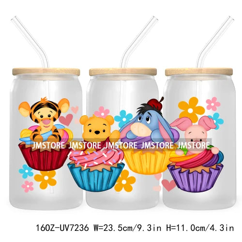 Cartoon Baby Princess Best Friends 16OZ UV DTF Cup Wrap Transfers Stickers For Libbey Glass Can Cups Tumbler Waterproof Labels