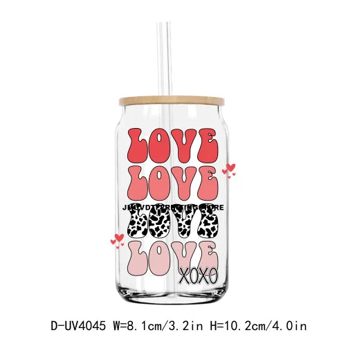 Candy Hearts Valentine's Day 16OZ UV DTF Cup Wrap Transfers Stickers Custom Labels DIY Waterproof Logo XOXO For Libbey Glass Can